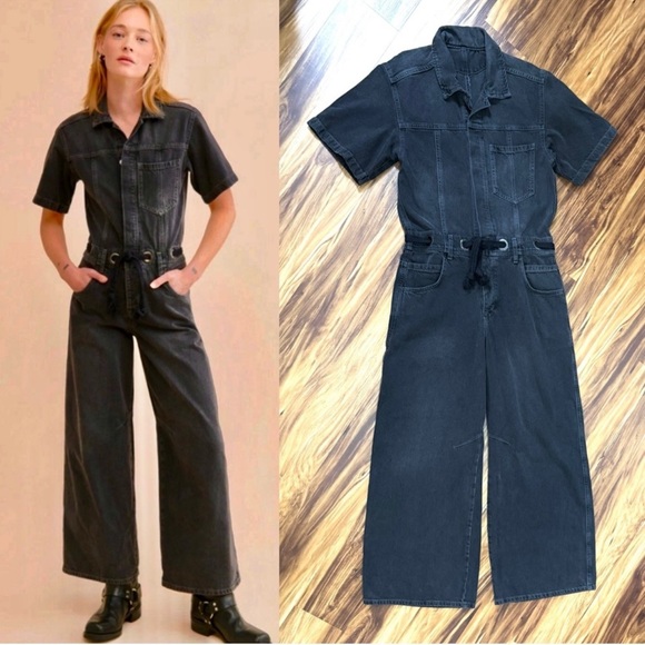 Free People Pants - Free People Edison Black Denim Jumpsuit Coveralls Moxie